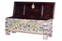 Giner y Colomer Coffre de rangement en bois de manguier, finition multicolore lavée pastel, détails fer, 45 x 116 x 40 cm